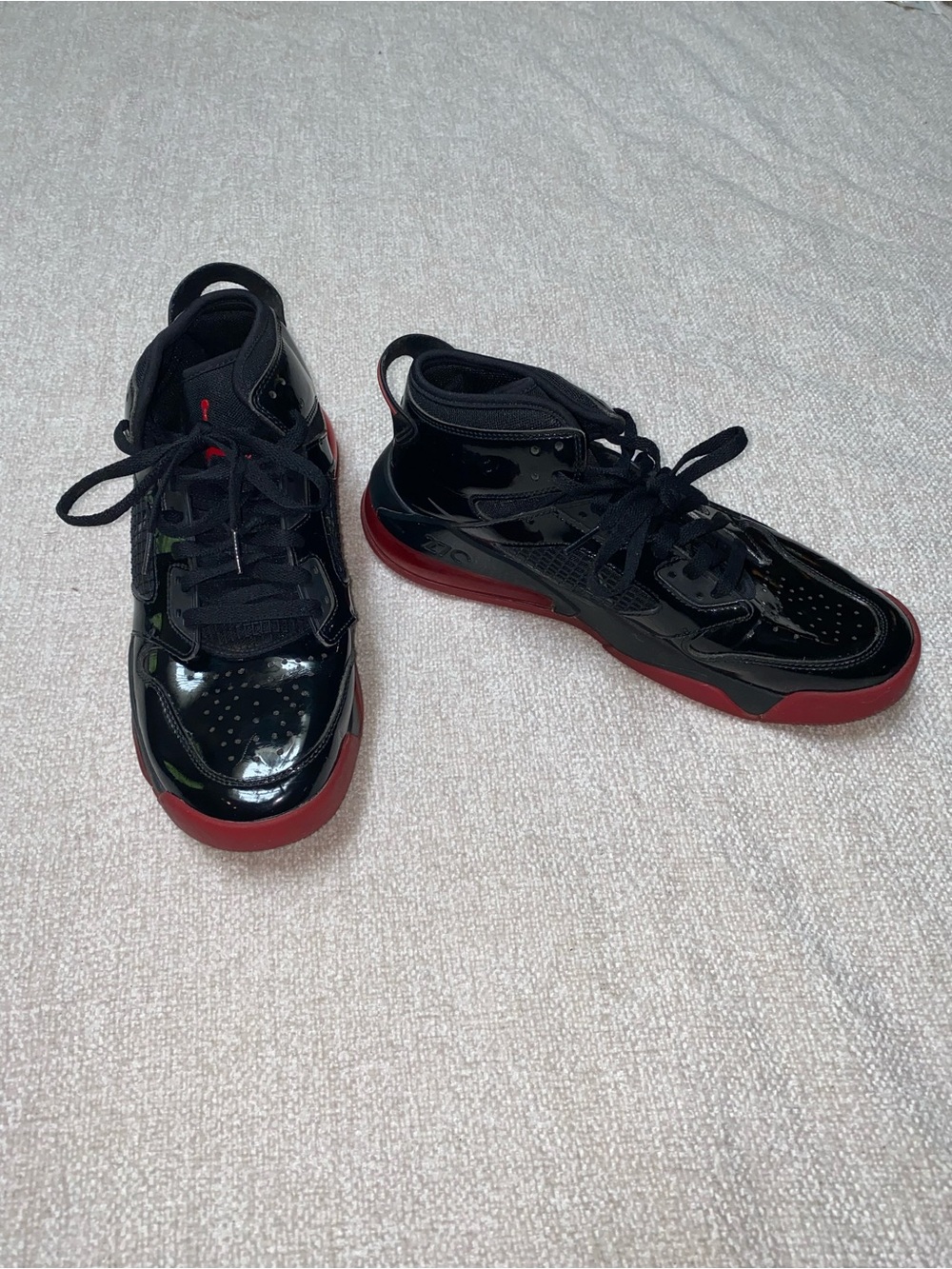 Nike Jordan Air Mars 270 in black and red patent leather, men's size 9.5.